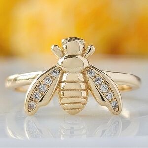 Honey Bee ring with gold finish, Charmed Aroma 925 Sterling Silver